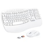 cloud ants  New Ergonomic Keyboard and Mouse Wireless Combo, Wave Keys Natural Typing, 2.4G Wireless Keyboard with Wrist Rest, 4 Adjustable DPI Optical Mouse, Computer/Laptop/Windows/Mac, White