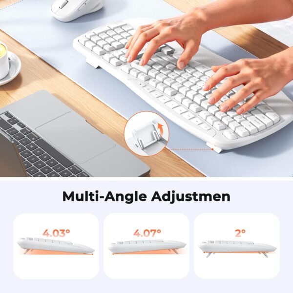 cloud ants  New Ergonomic Keyboard and Mouse Wireless Combo, Wave Keys Natural Typing, 2.4G Wireless Keyboard with Wrist Rest, 4 Adjustable DPI Optical Mouse, Computer/Laptop/Windows/Mac, White