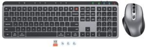 cloud ants New Wireless Bluetooth Keyboard & Mouse, Dual Bluetooth & USB Full Size Rechargeable Keyboard with 4 DPI Ergonomic Mice for Laptop/PC/Computer/iPad, Mac/Windows, C9990 Black Grey