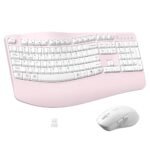 Ergonomic Wireless Keyboard and Mouse Combo, Wave Keys Keyboard with Wrist Rest, Natural Typing, 3 DPI Adjustable Ergonomic Silent Mouse for Computer/Laptop/Windows/Mac (Pink)