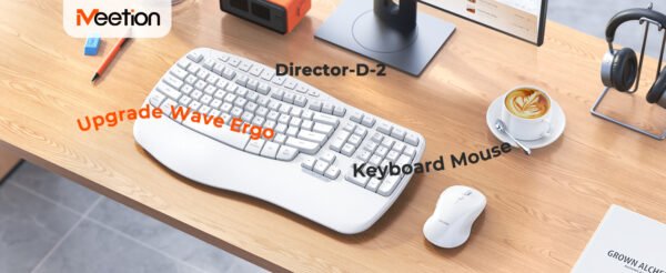 cloud ants  New Ergonomic Keyboard and Mouse Wireless Combo, Wave Keys Natural Typing, 2.4G Wireless Keyboard with Wrist Rest, 4 Adjustable DPI Optical Mouse, Computer/Laptop/Windows/Mac, White