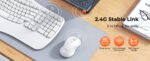 cloud ants  New Ergonomic Keyboard and Mouse Wireless Combo, Wave Keys Natural Typing, 2.4G Wireless Keyboard with Wrist Rest, 4 Adjustable DPI Optical Mouse, Computer/Laptop/Windows/Mac, White