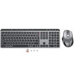 cloud ants New Wireless Bluetooth Keyboard & Mouse, Dual Bluetooth & USB Full Size Rechargeable Keyboard with 4 DPI Ergonomic Mice for Laptop/PC/Computer/iPad, Mac/Windows, C9990 Black Grey