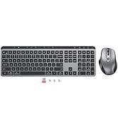 cloud ants New Wireless Bluetooth Keyboard & Mouse, Dual Bluetooth & USB Full Size Rechargeable Keyboard with 4 DPI Ergonomic Mice for Laptop/PC/Computer/iPad, Mac/Windows, C9990 Black Grey