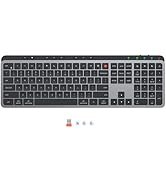 cloud ants New Wireless Bluetooth Keyboard & Mouse, Dual Bluetooth & USB Full Size Rechargeable Keyboard with 4 DPI Ergonomic Mice for Laptop/PC/Computer/iPad, Mac/Windows, C9990 Black Grey