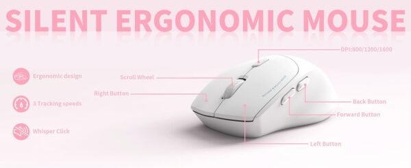 Ergonomic Wireless Keyboard and Mouse Combo, Wave Keys Keyboard with Wrist Rest, Natural Typing, 3 DPI Adjustable Ergonomic Silent Mouse for Computer/Laptop/Windows/Mac (Pink)